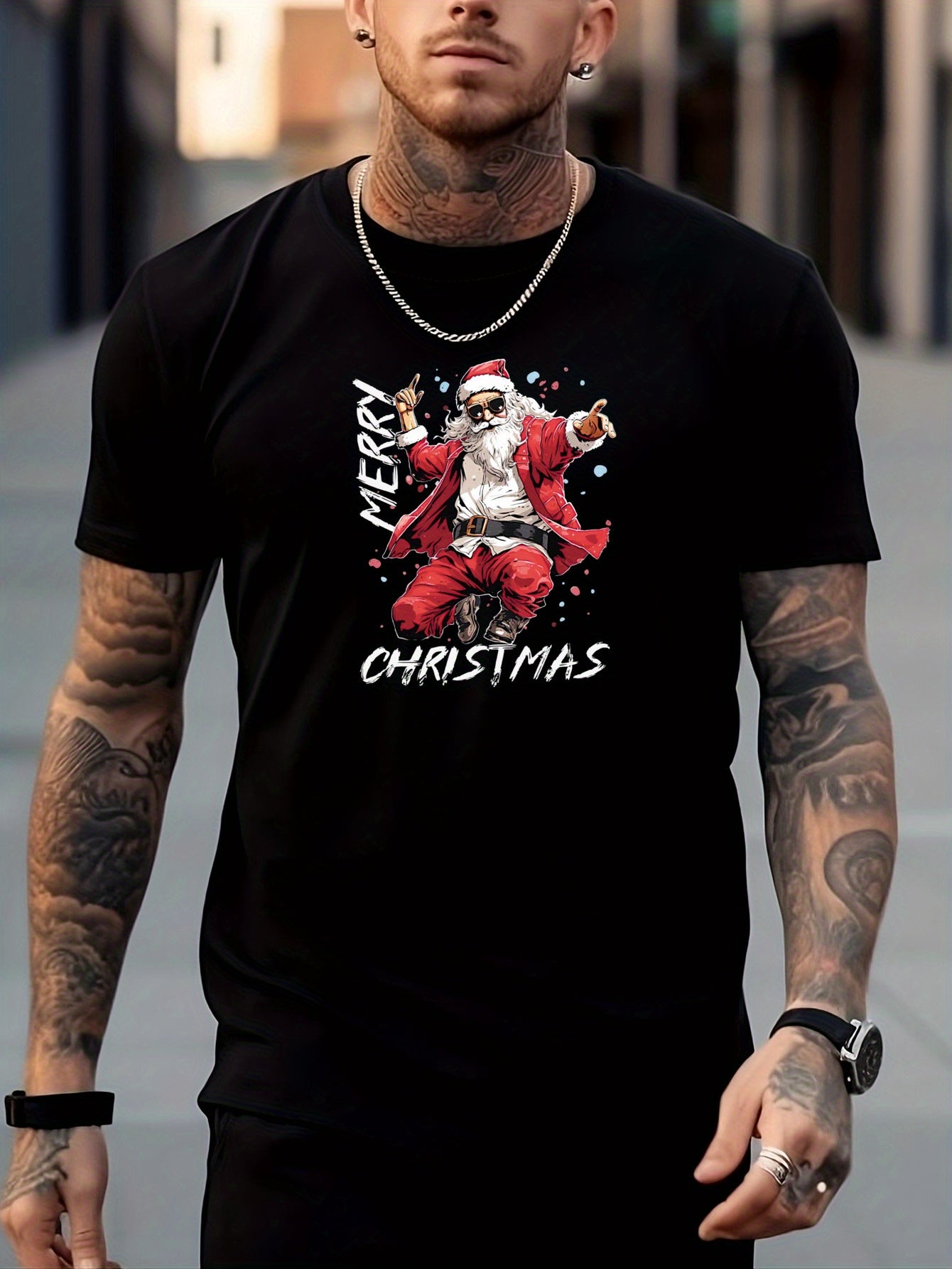Santa Claus Print Men's Graphic Crew Neck T-shirt for Summer