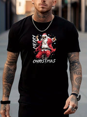 Santa Claus Print Men's Graphic Crew Neck T-shirt for Summer