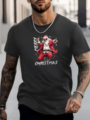 Santa Claus Print Men's Graphic Crew Neck T-shirt for Summer