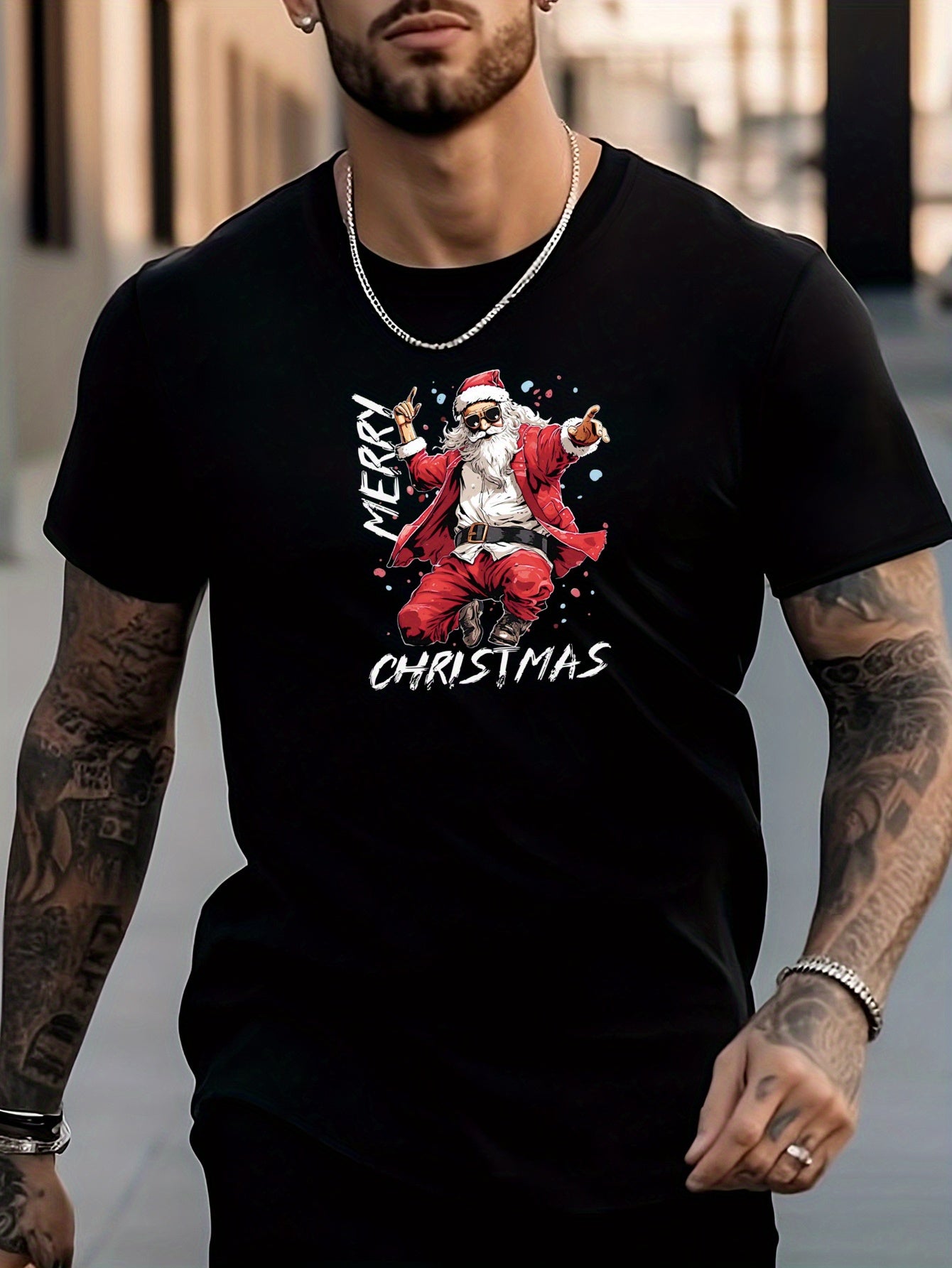 Santa Claus Print Men's Graphic Crew Neck T-shirt for Summer