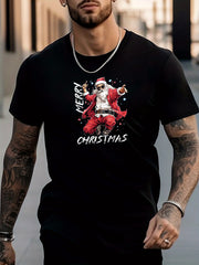 Santa Claus Print Men's Graphic Crew Neck T-shirt for Summer