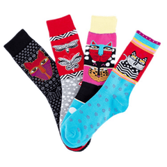 4 Pairs Cat Butterfly Pattern Crew Socks Autumn Winter Casual Socks