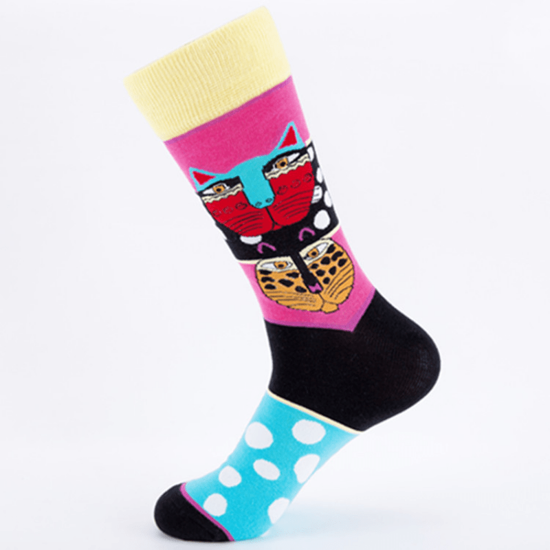 4 Pairs Cat Butterfly Pattern Crew Socks Autumn Winter Casual Socks