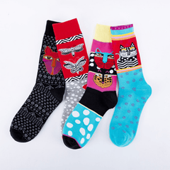 4 Pairs Cat Butterfly Pattern Crew Socks Autumn Winter Casual Socks