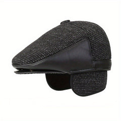Men's Beret Hat With Earflaps Vintage Warm Velvet Winter Newsboy Cap
