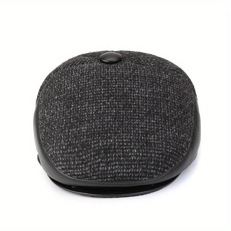 Men's Beret Hat With Earflaps Vintage Warm Velvet Winter Newsboy Cap