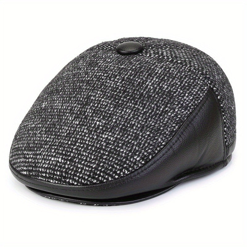 Men's Beret Hat With Earflaps Vintage Warm Velvet Winter Newsboy Cap
