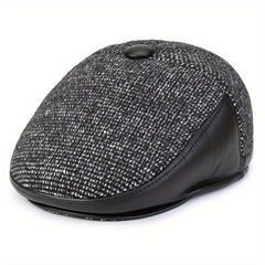 Men's Beret Hat With Earflaps Vintage Warm Velvet Winter Newsboy Cap
