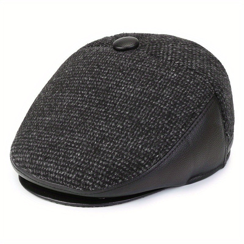 Men's Beret Hat With Earflaps Vintage Warm Velvet Winter Newsboy Cap