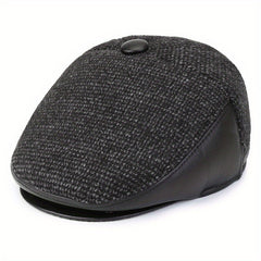 Men's Beret Hat With Earflaps Vintage Warm Velvet Winter Newsboy Cap