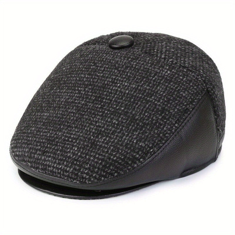 Men's Beret Hat With Earflaps Vintage Warm Velvet Winter Newsboy Cap