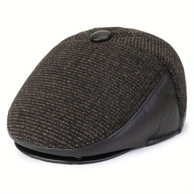 Men's Beret Hat With Earflaps Vintage Warm Velvet Winter Newsboy Cap