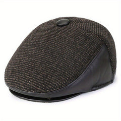 Men's Beret Hat With Earflaps Vintage Warm Velvet Winter Newsboy Cap