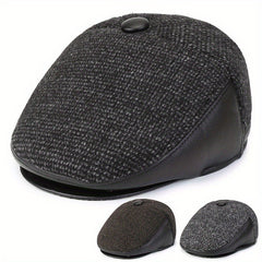 Men's Beret Hat With Earflaps Vintage Warm Velvet Winter Newsboy Cap