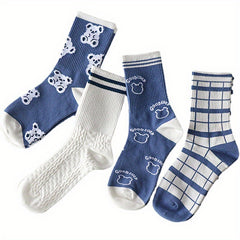 Teenager's Cartoon Animals Striped Knitted Socks Soft Crew Socks