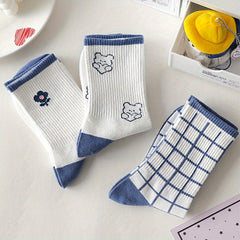 Teenager's Cartoon Animals Striped Knitted Socks Soft Crew Socks