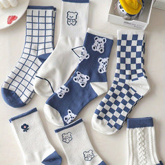 Teenager's Cartoon Animals Striped Knitted Socks Soft Crew Socks