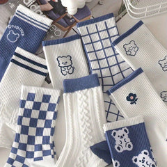 Teenager's Cartoon Animals Striped Knitted Socks Soft Crew Socks