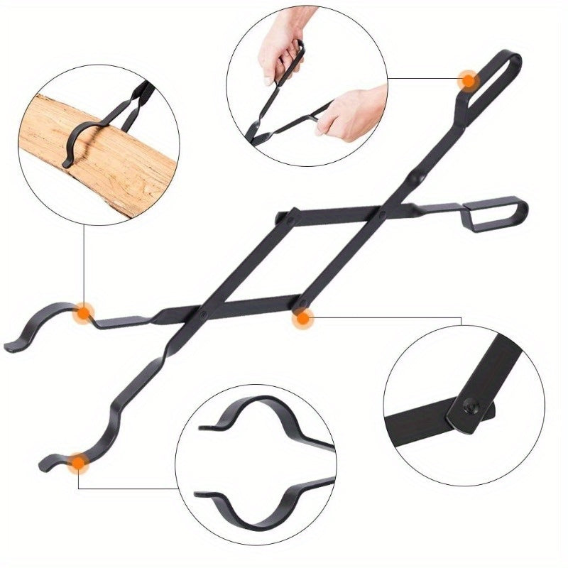 1pc Folding Fireproof Tongs for Fireplace Indoor/Outdoor Tools