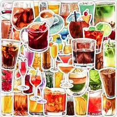 50pcs Watercolor Cocktail Alcohol Stickers for Laptop Skateboard