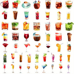 50pcs Watercolor Cocktail Alcohol Stickers for Laptop Skateboard