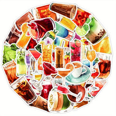 50pcs Watercolor Cocktail Alcohol Stickers for Laptop Skateboard