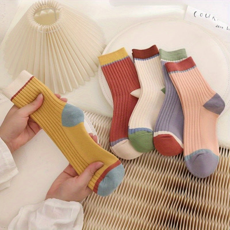 Pack of 5 Casual Breathable Long Striped Sports Socks