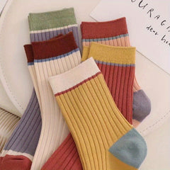 Pack of 5 Casual Breathable Long Striped Sports Socks