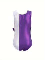 Splicing Bow Decor Sleeveless Gymnastics Outfits Girls