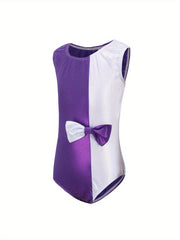 Splicing Bow Decor Sleeveless Gymnastics Outfits Girls