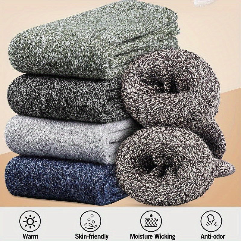5 Pairs Wool Crew Socks For Men Winter Hiking Soft Warm Casual Socks