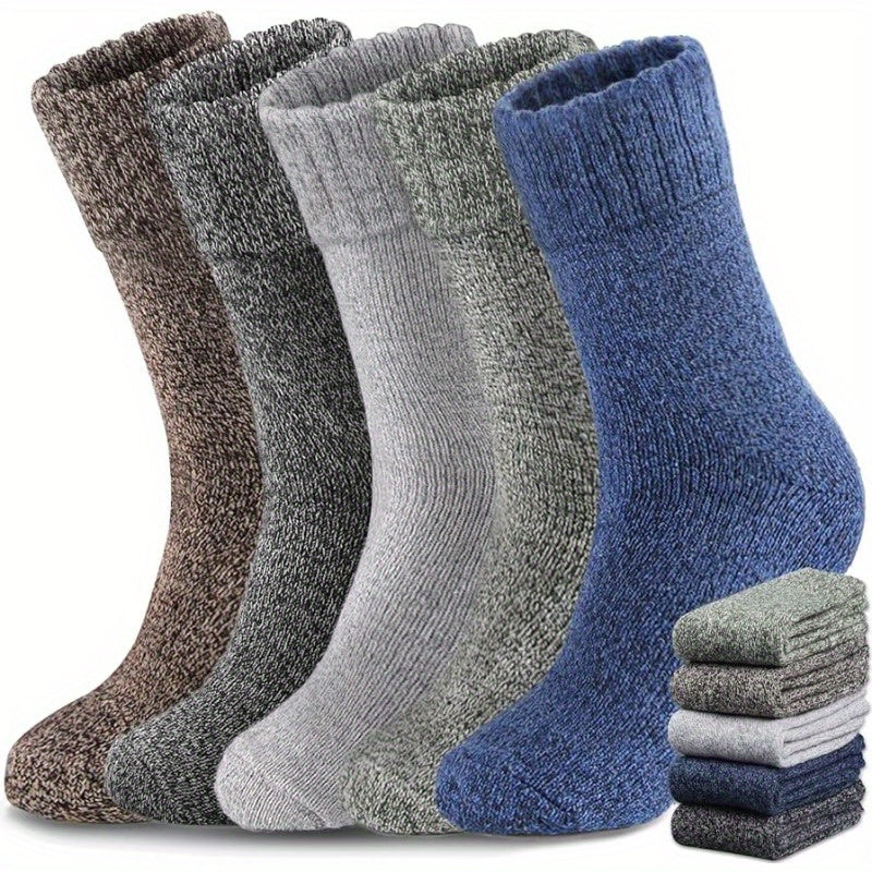 5 Pairs Wool Crew Socks For Men Winter Hiking Soft Warm Casual Socks