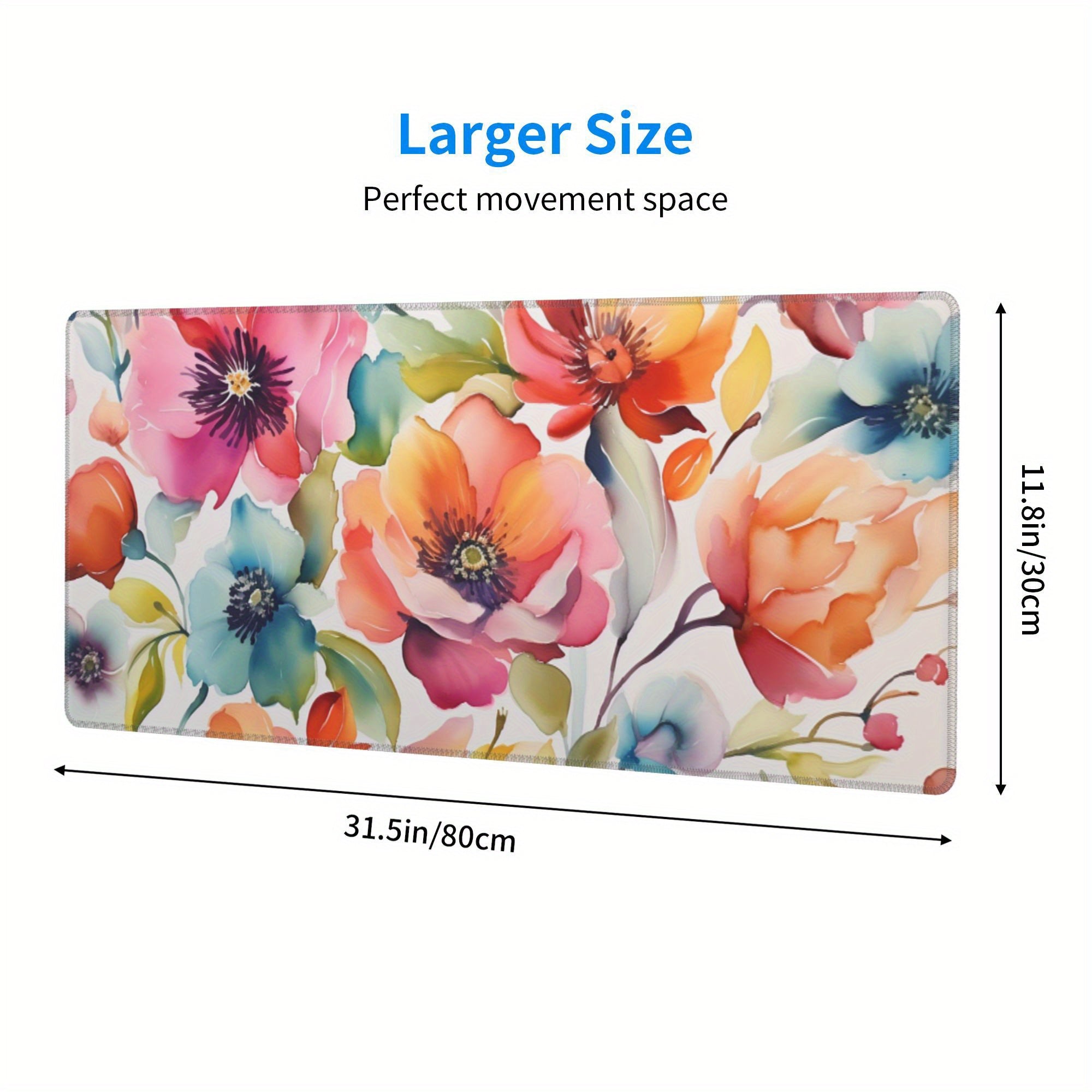 Artistic Watercolor Floral Large Gaming Mouse Pad Non Slip Computer Mat