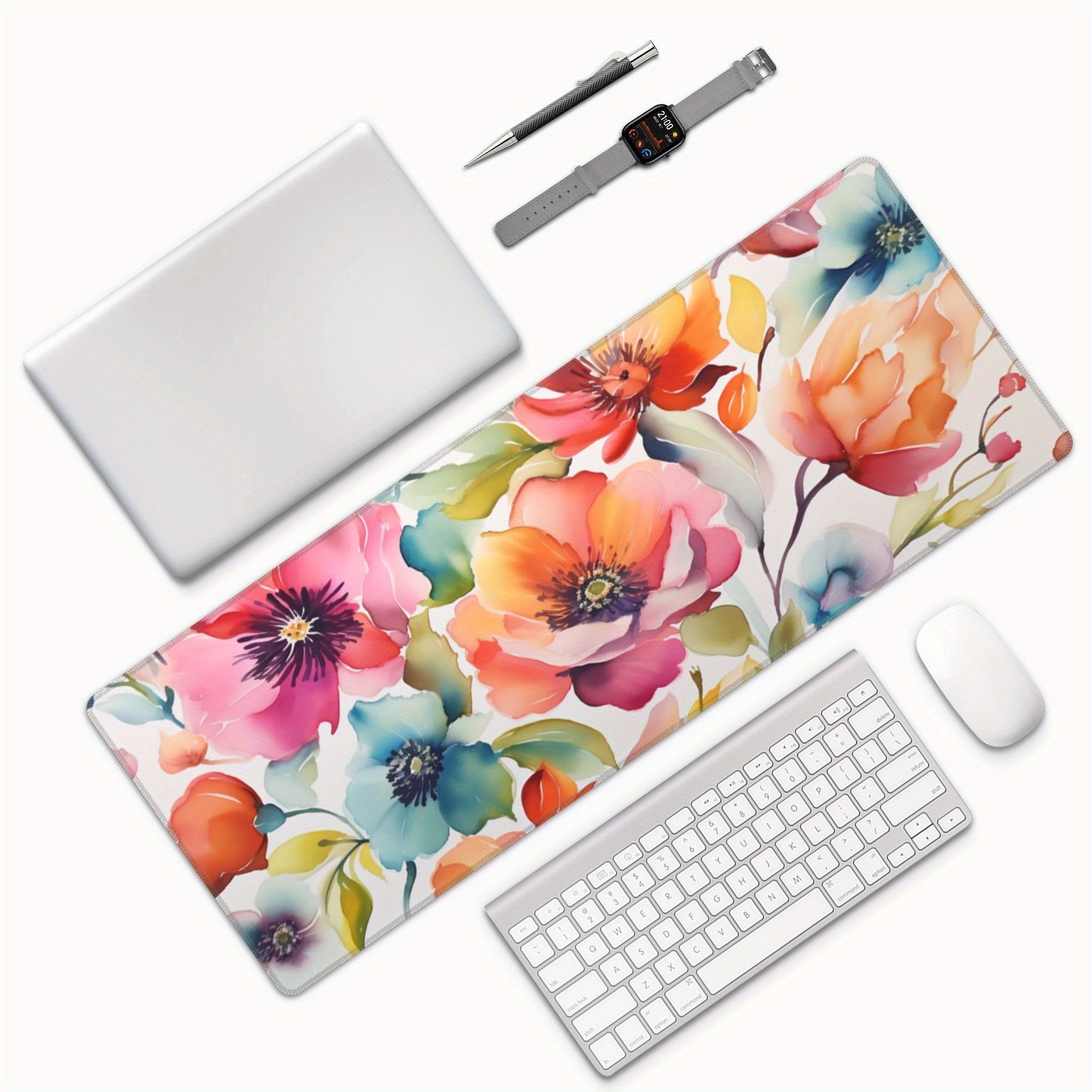 Artistic Watercolor Floral Large Gaming Mouse Pad Non Slip Computer Mat