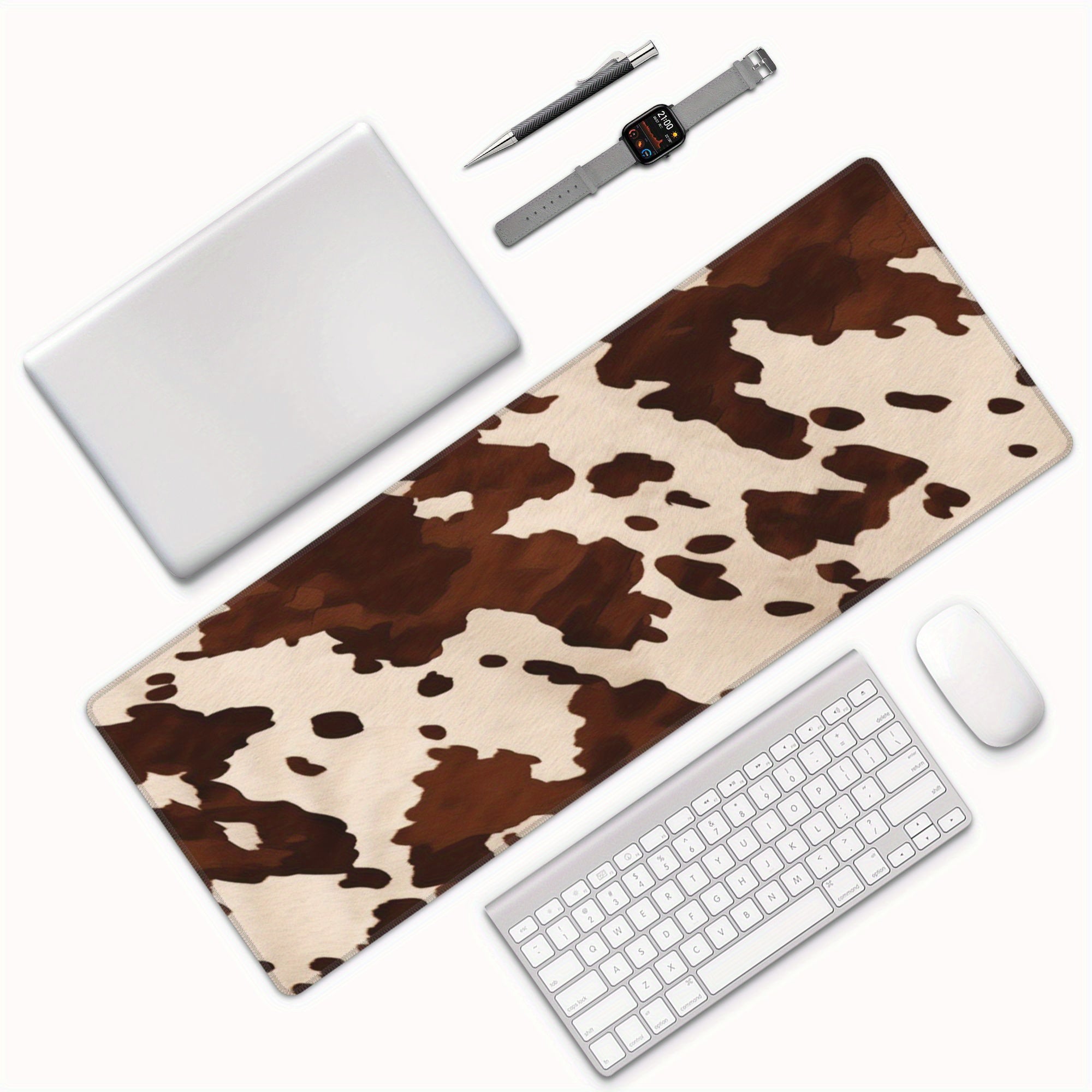 Brown Cowhide Pattern Gaming Mouse Pad Non Slip Computer Mat