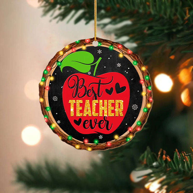 2D Teacher Round Acrylic Pendant Golden Rope Holiday Party Decor