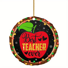 2D Teacher Round Acrylic Pendant Golden Rope Holiday Party Decor