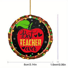 2D Teacher Round Acrylic Pendant Golden Rope Holiday Party Decor