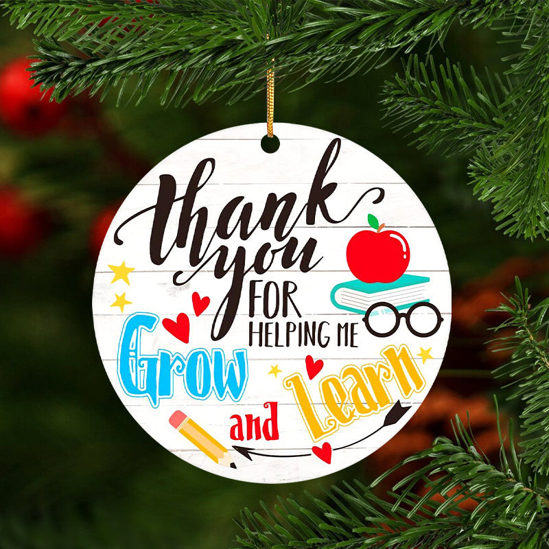 2D Thank You Teacher Round Acrylic Pendant Gold Rope Decor
