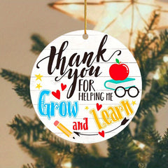 2D Thank You Teacher Round Acrylic Pendant Gold Rope Decor