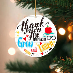 2D Thank You Teacher Round Acrylic Pendant Gold Rope Decor