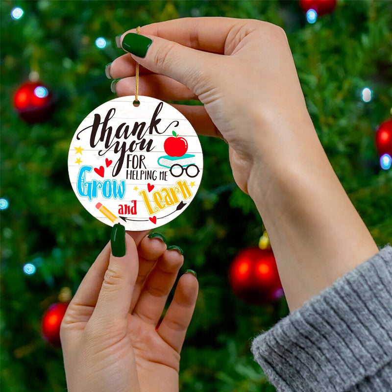 2D Thank You Teacher Round Acrylic Pendant Gold Rope Decor
