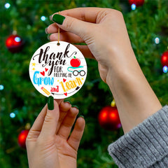 2D Thank You Teacher Round Acrylic Pendant Gold Rope Decor