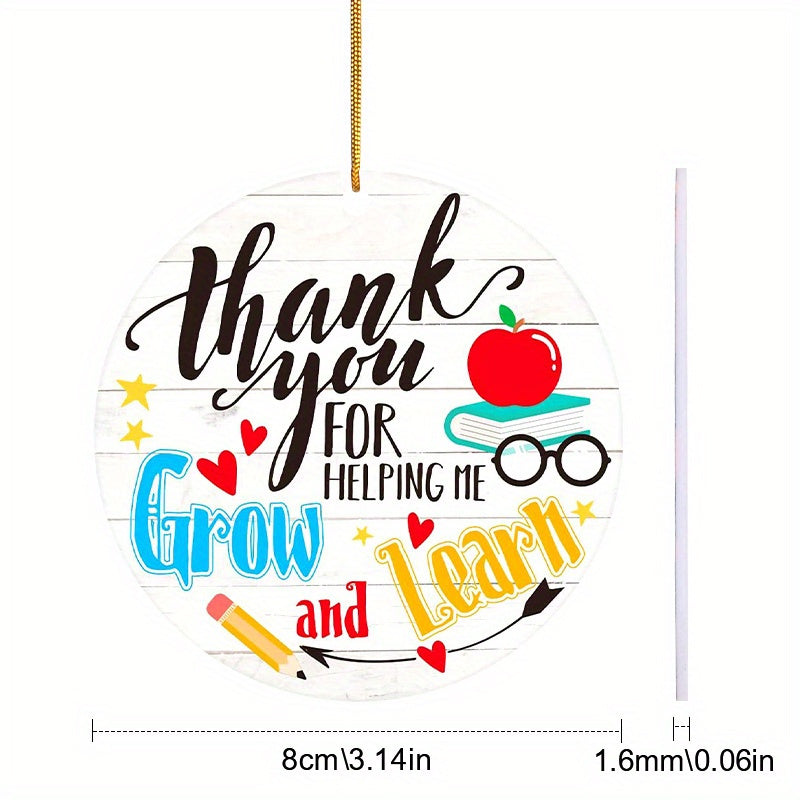 2D Thank You Teacher Round Acrylic Pendant Gold Rope Decor