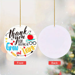 2D Thank You Teacher Round Acrylic Pendant Gold Rope Decor