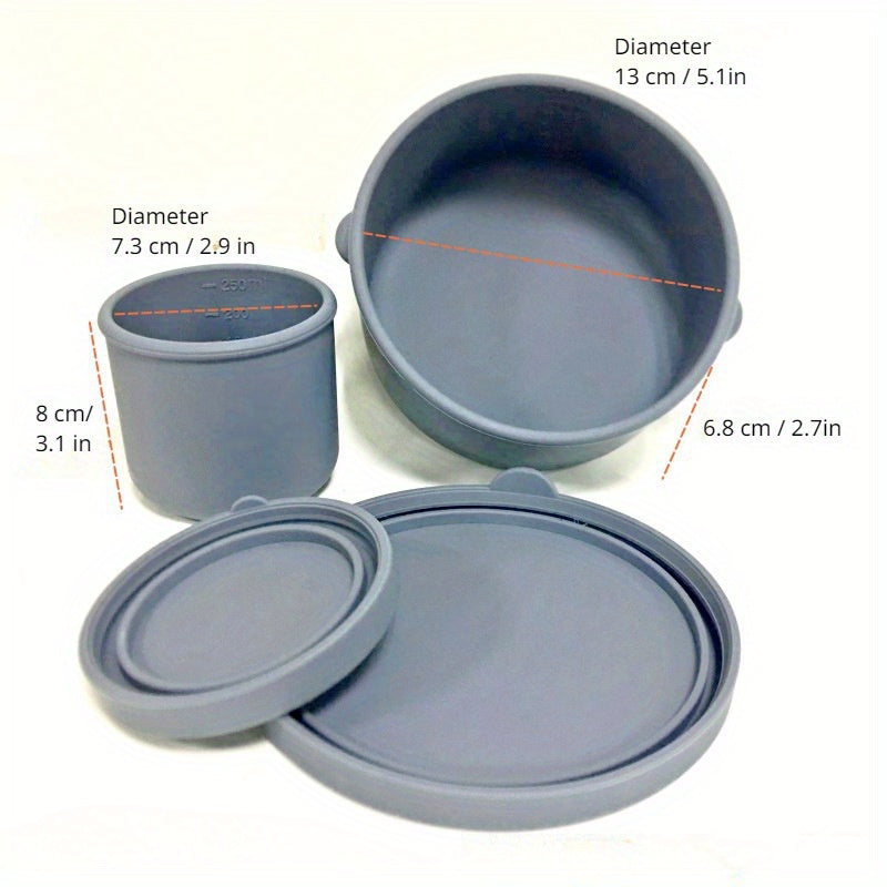 Portable Nonstick Silicone Bowl Set for Camping Picnic, Leakproof Storage Box