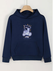 Cartoon Bear Print Hoodies With Pocket Girls Comfy Hooded Pullover