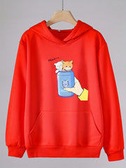 Girls Cartoon Cats In Bottle Pattern Long Sleeve Hooded Sweatshirt
