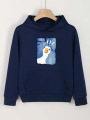 Girls Cartoon Goose Hooded Sweatshirt Long Sleeve Pullover For Girls Clothes