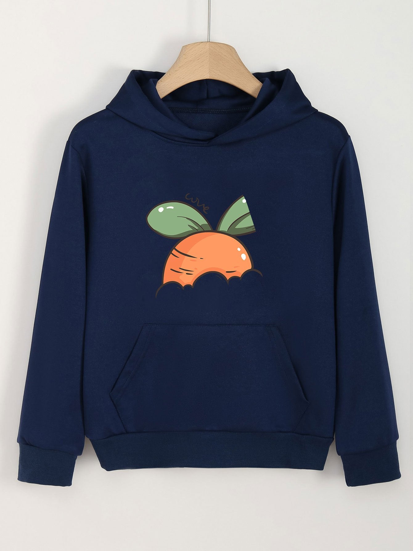 Girls Carrot Print Hoodies Comfy Hooded Pullover With Pocket